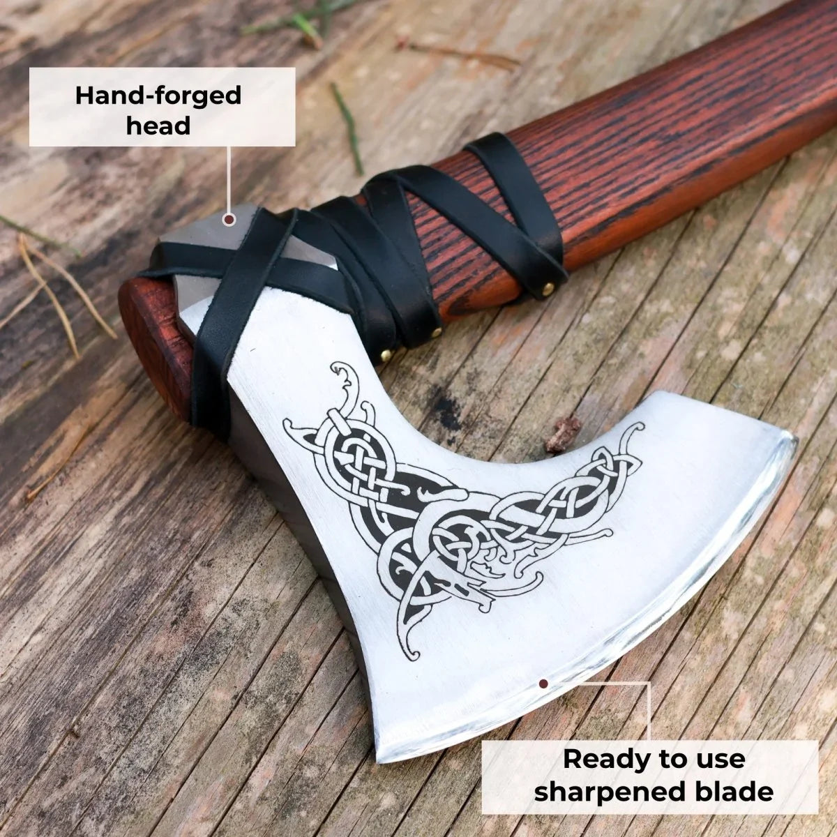 Handmade Norse axe ''Njord" with gently leather wrap