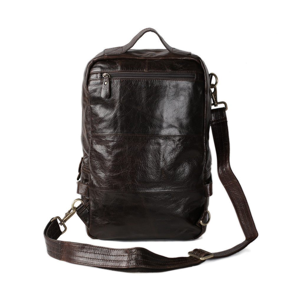 Flash Sale Full Grain Leather Men's Brown Backpack Leather Shoulder Bag