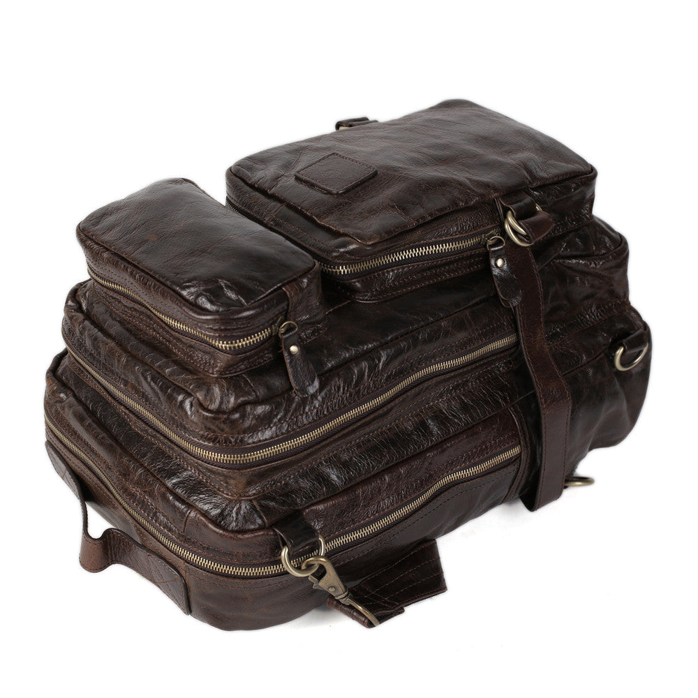 Flash Sale Full Grain Leather Men's Brown Backpack Leather Shoulder Bag