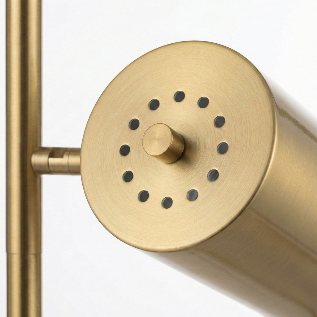 Harmony Brassed Gold Floor Lamp with Rotary Switch Triple Spots Metal Block Base