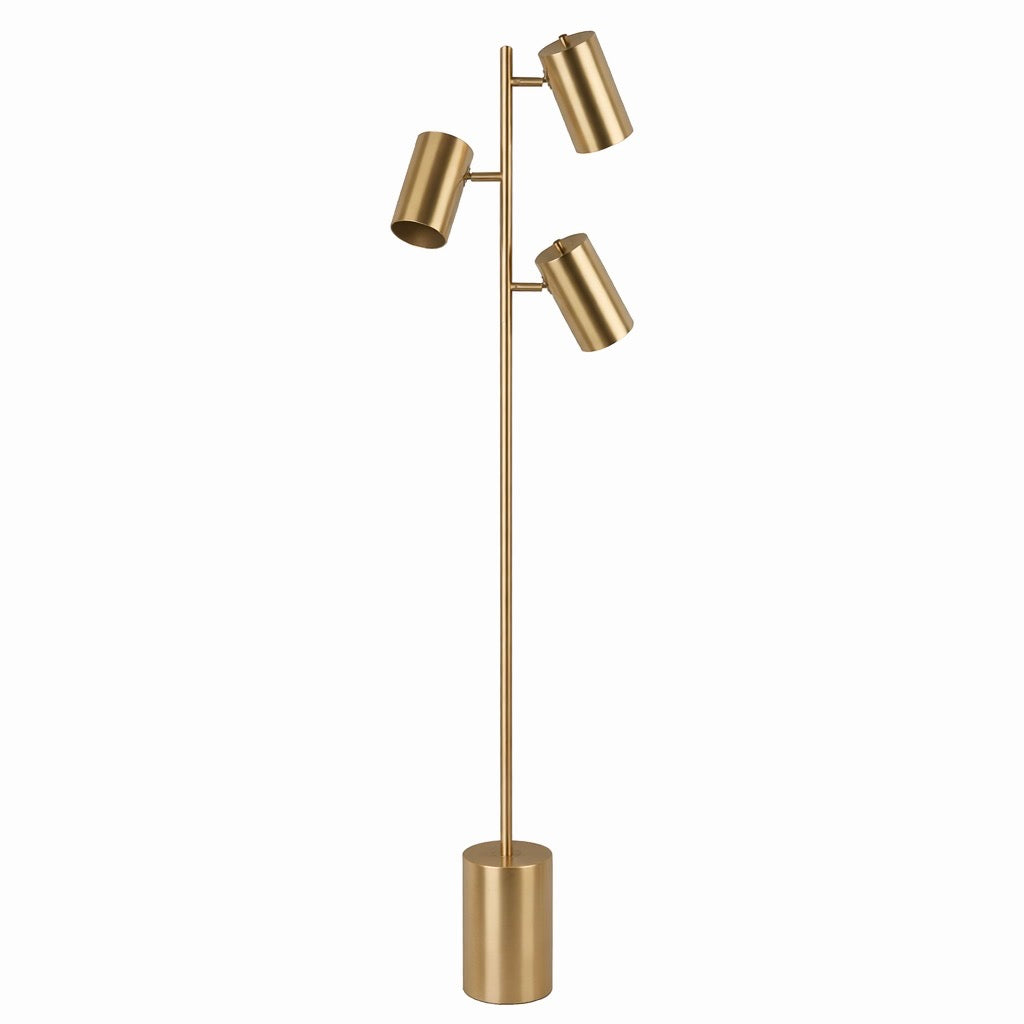 Harmony Brassed Gold Floor Lamp with Rotary Switch Triple Spots Metal Block Base