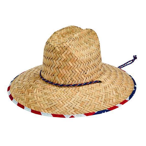 Americana - Men's rush straw lifeguard with under brim print and adjustable chin cord