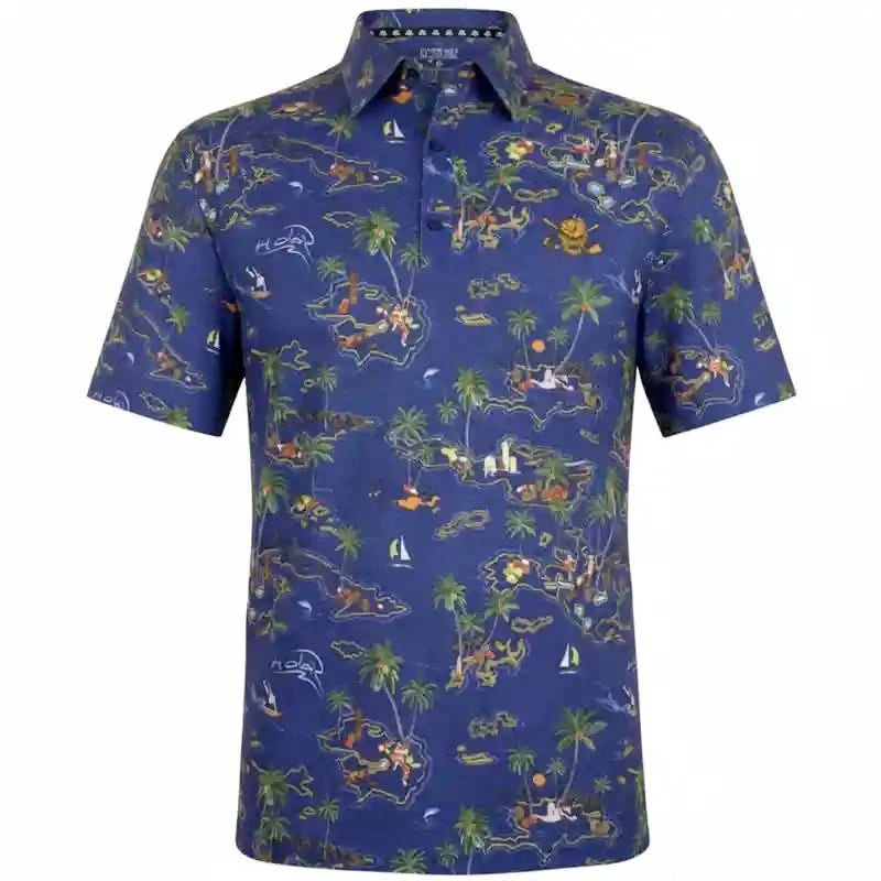 Vintage Hawaiian Men's Golf Shirt - Ocean Blue