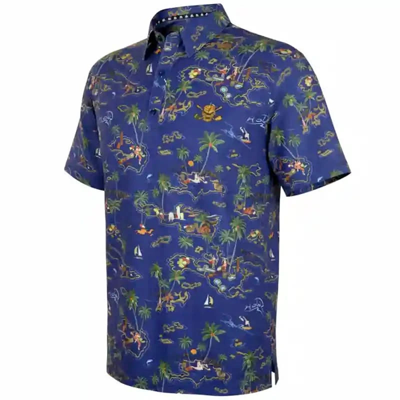 Vintage Hawaiian Men's Golf Shirt - Ocean Blue