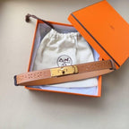 Hermes Men Gold Buckle Belt 'Brown'