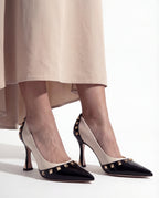 The Bella Vita Studded Beige & Black Leather Pump Women Shoe