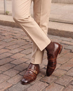 The Strat Single Monk Strap Cap Toe Brown Leather Handmade Men Shoe