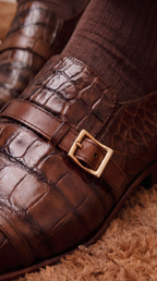 The Strat Single Monk Strap Cap Toe Brown Leather Handmade Men Shoe