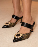 The Valencia Black & Gold Jewel Heel Women Mule Sandal