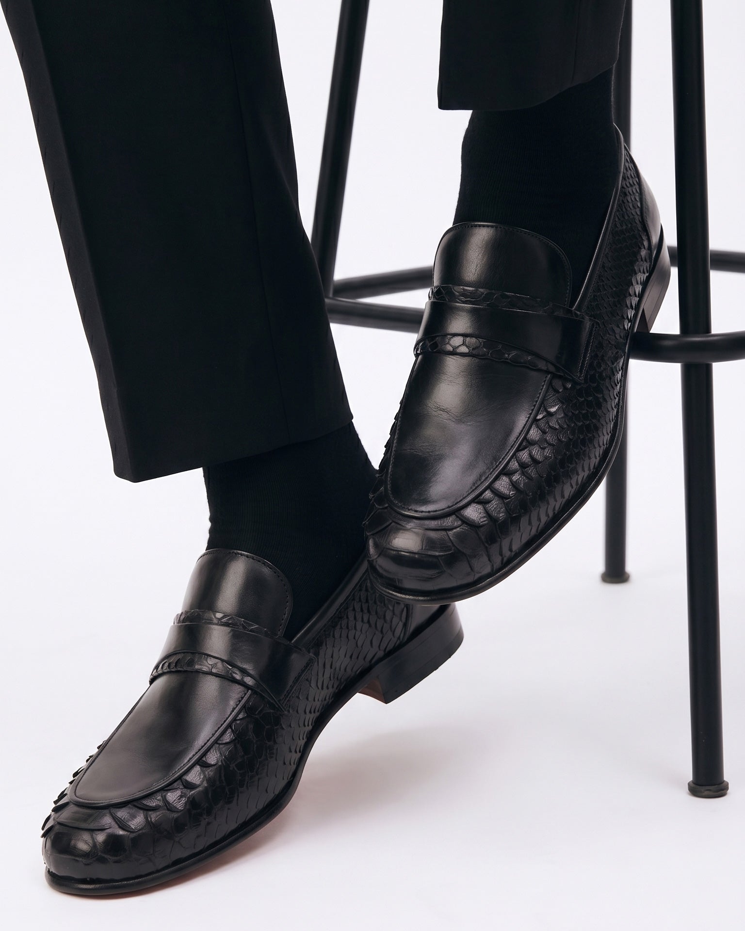 The Aurelio Black Python & Baby Buffalo Leather Penny Loafer