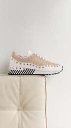 The Aurelia White Gold Woven Leather Women Sneaker