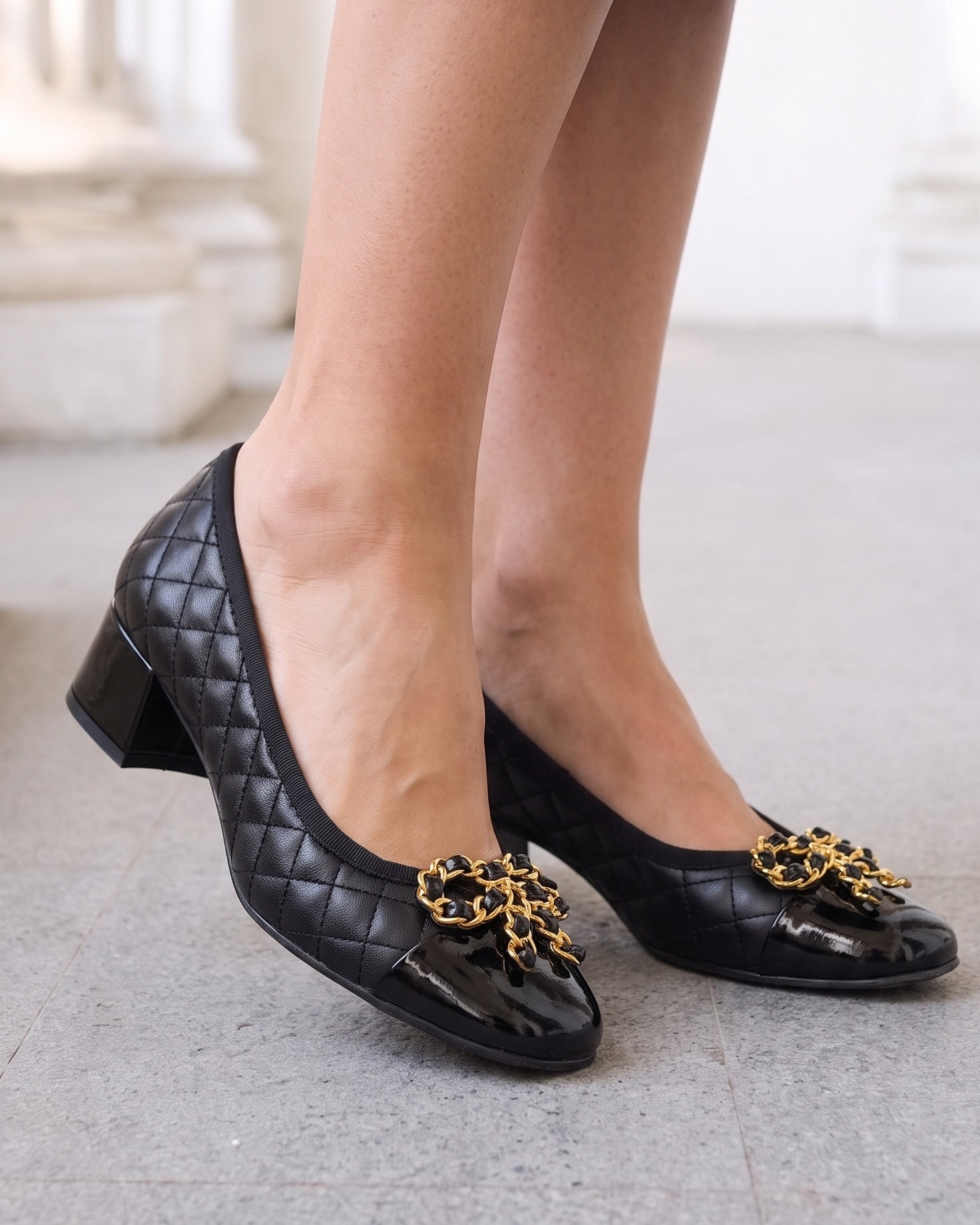 The Bellarose Black Quilted Leather Women Heel