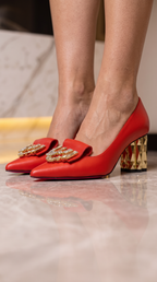 The Love Red Leather Block Heel Pump Women Shoe