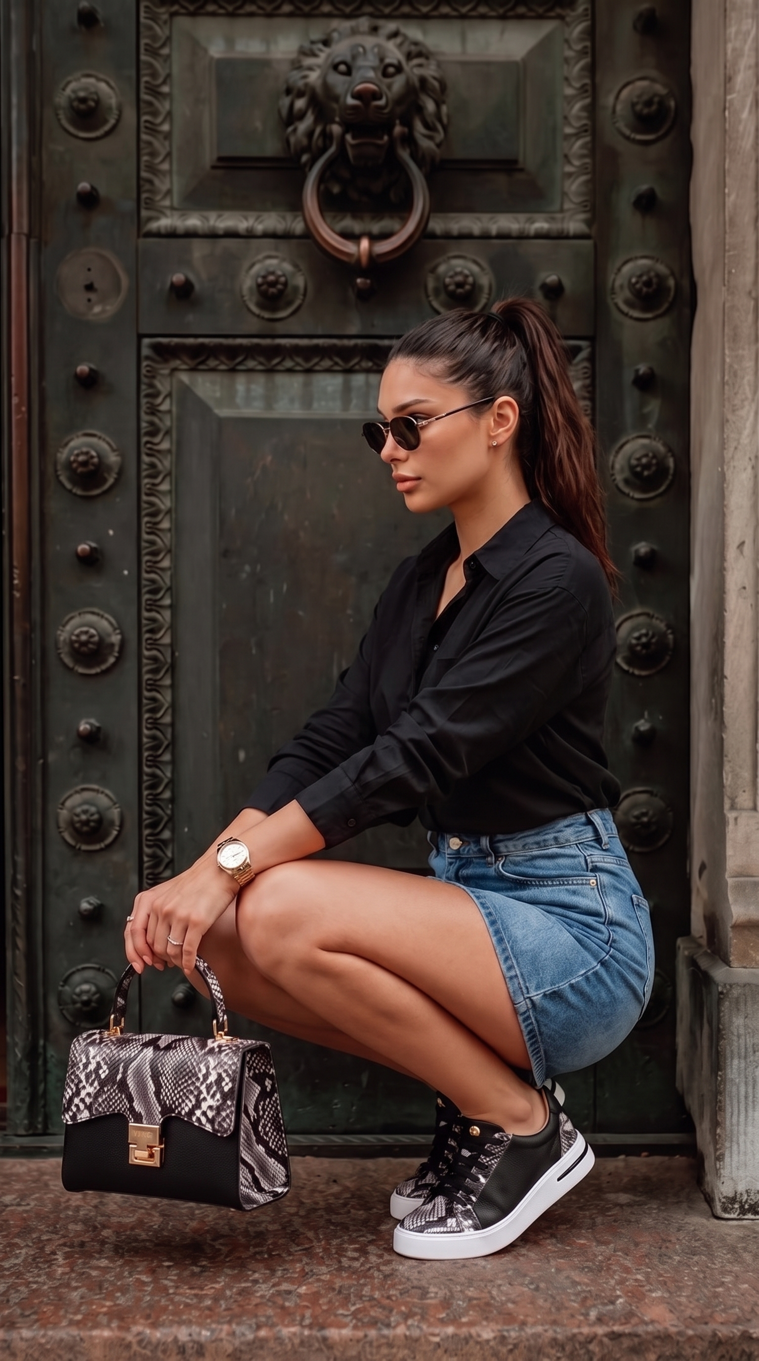 The Burano Black & White  Leather Women Sneaker