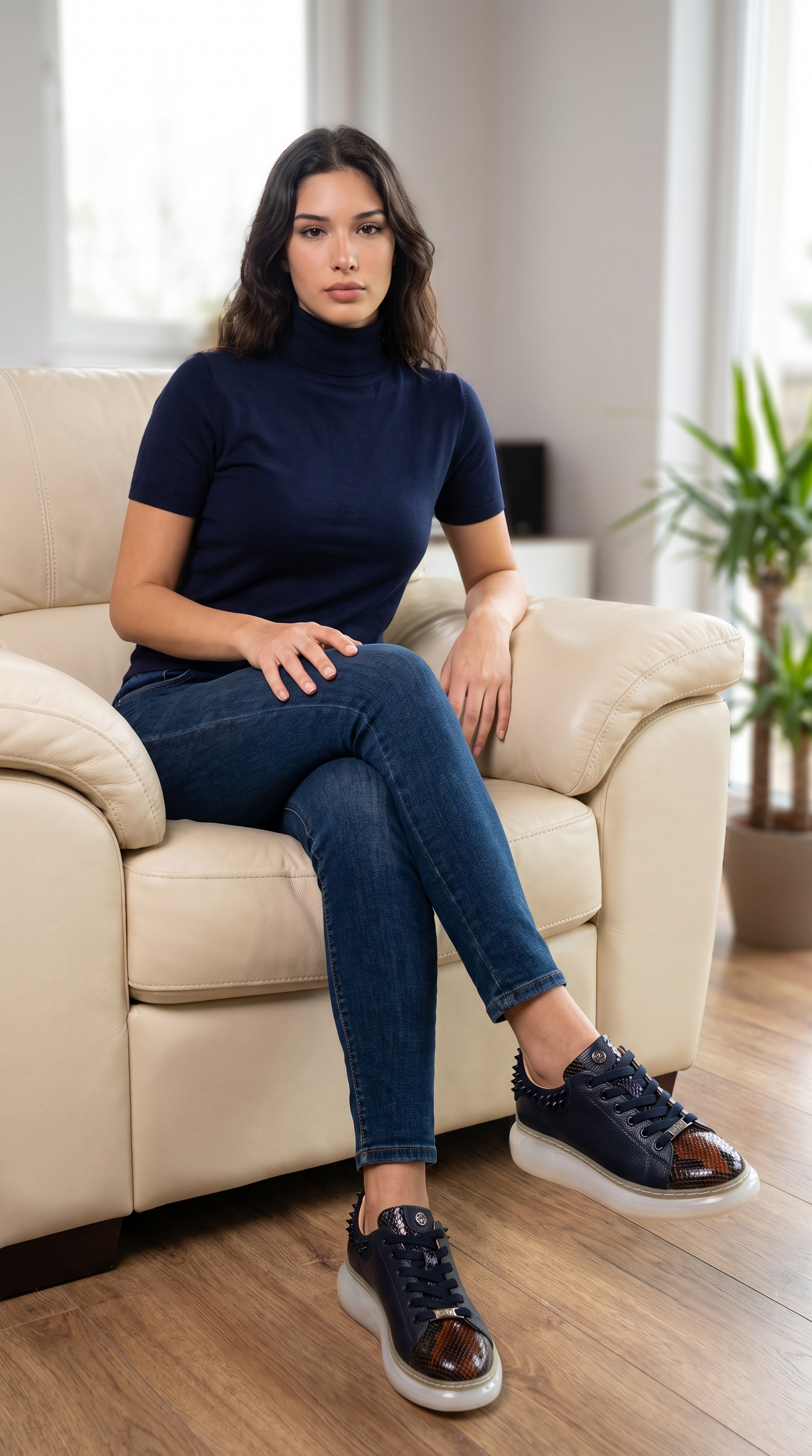 The Venezia Dark Blue Leather Women Sneaker