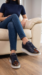 The Venezia Dark Blue Leather Women Sneaker