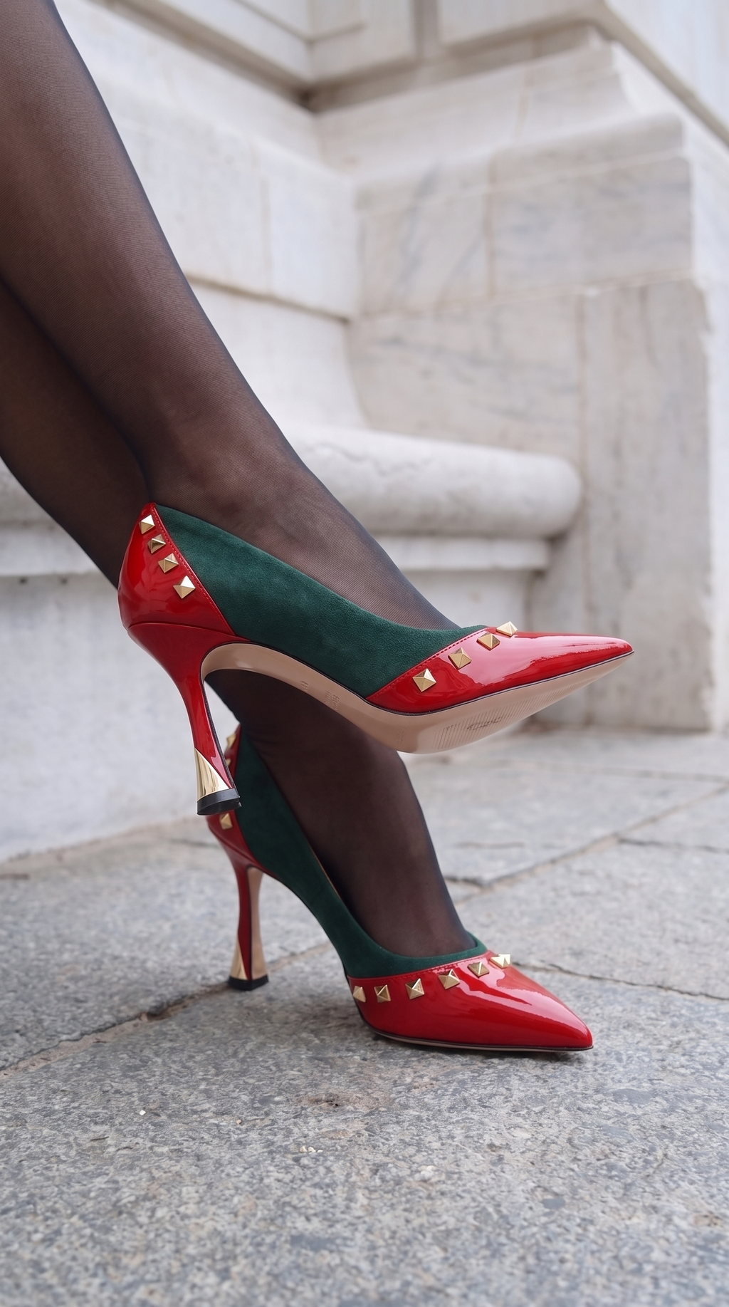 The Bella Vita Studded Red & Green Leather Pump Women Shoe