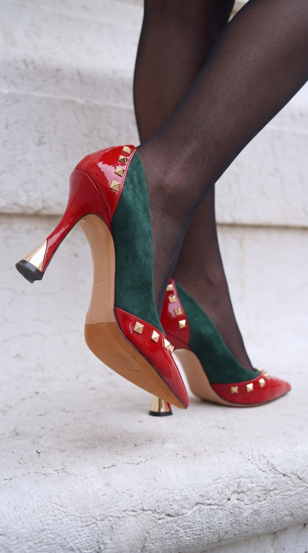 The Bella Vita Studded Red & Green Leather Pump Women Shoe