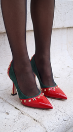 The Bella Vita Studded Red & Green Leather Pump Women Shoe