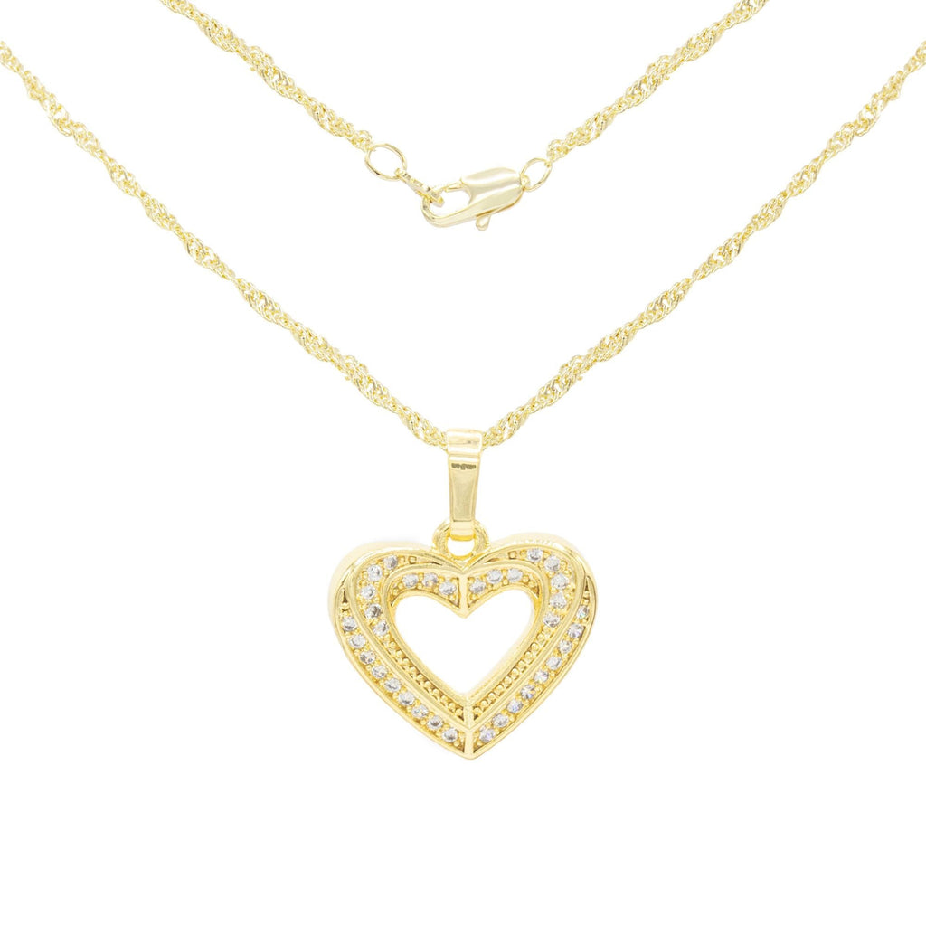 Cubic Zirconia 14K Gold Filled Double Layered Heart Pendant Necklace Set
