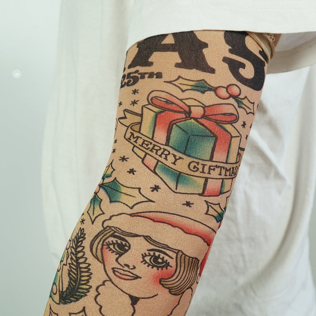 🎄 Christmas Holiday Tattoo Sleeves 2pk – Funny Fake Arm Tattoos Costume Party🎅