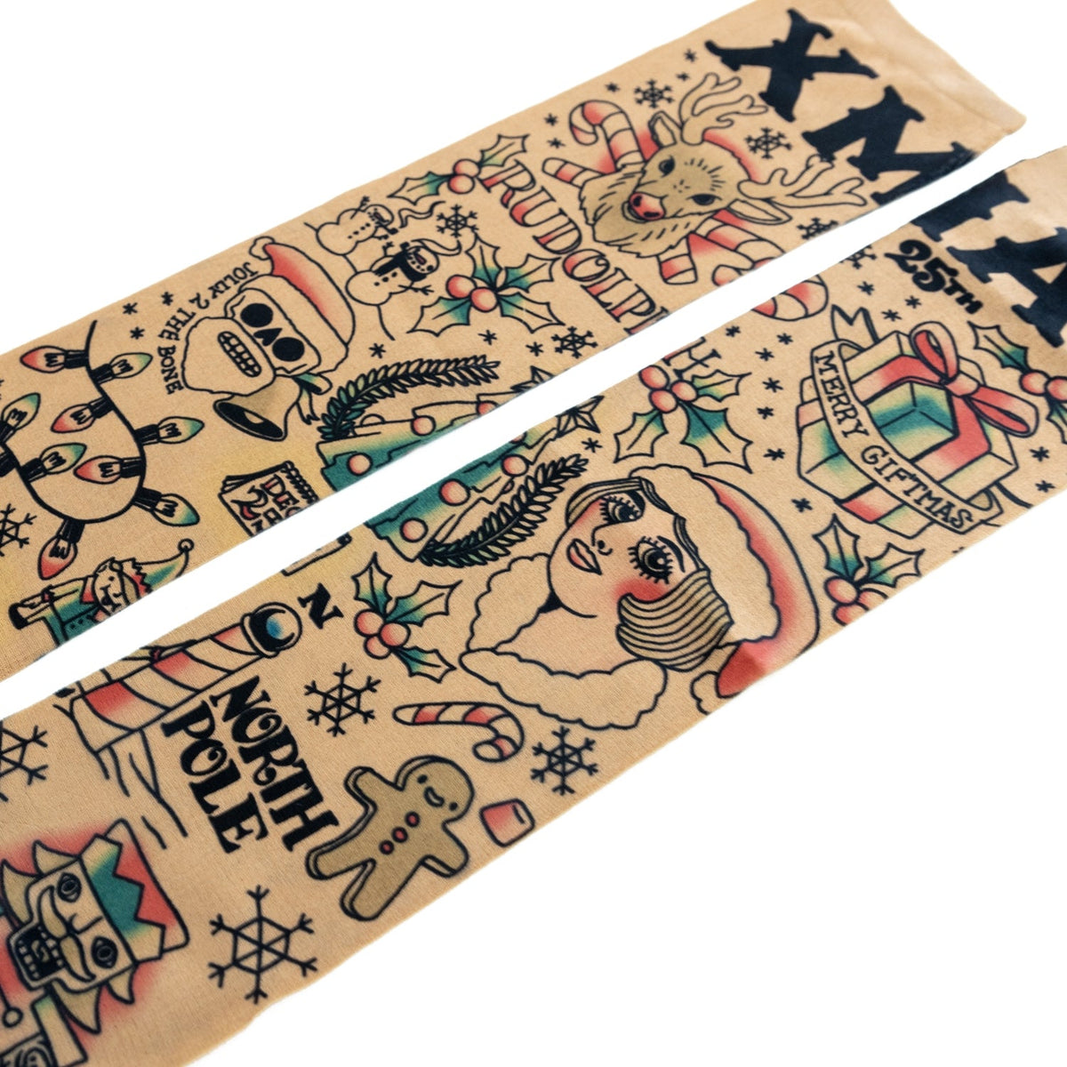 🎄 Christmas Holiday Tattoo Sleeves 2pk – Funny Fake Arm Tattoos Costume Party🎅