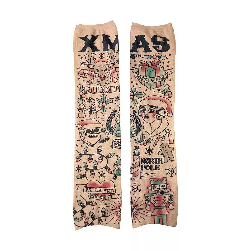 🎄 Christmas Holiday Tattoo Sleeves 2pk – Funny Fake Arm Tattoos Costume Party🎅