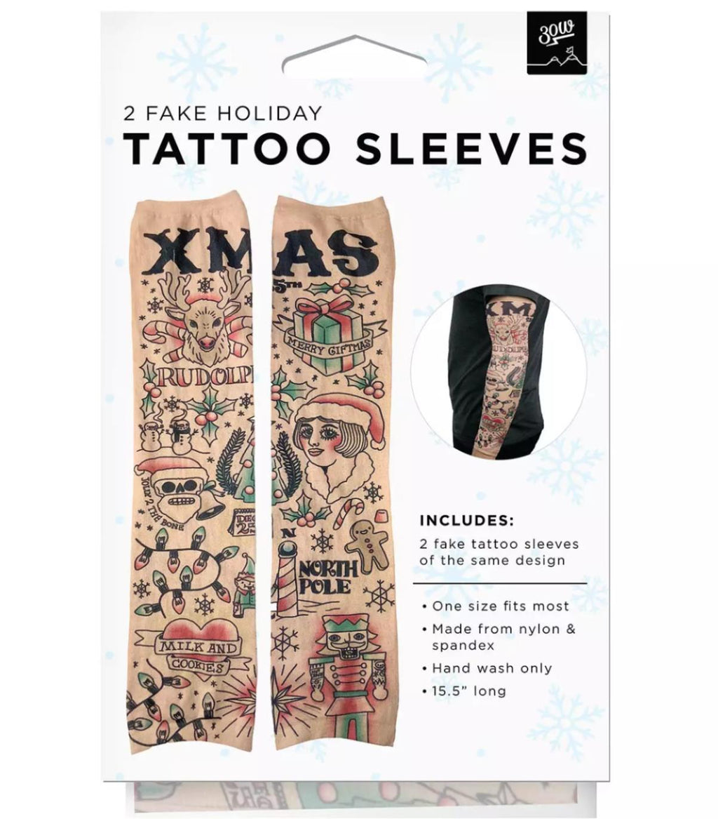 🎄 Christmas Holiday Tattoo Sleeves 2pk – Funny Fake Arm Tattoos Costume Party🎅