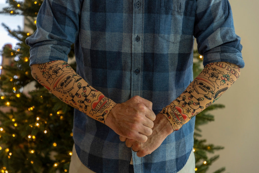 🎄 Christmas Holiday Tattoo Sleeves 2pk – Funny Fake Arm Tattoos Costume Party🎅