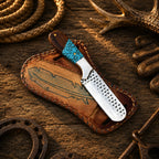 Horse Riding Bull Cutter Knife – 4" Forged Rasp Steel with Turquoise & Rosewood Handle