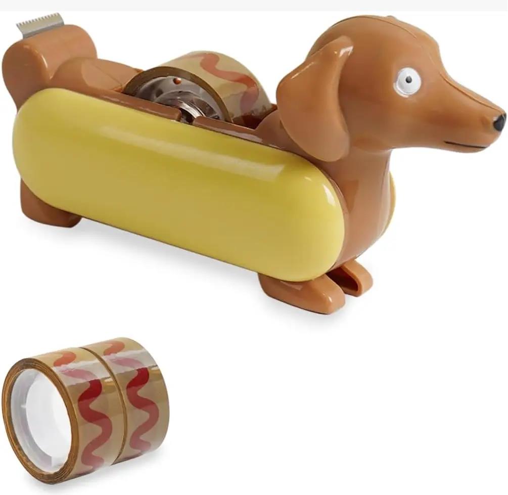 Hotdog Tape Dispenser w/ 3 Rolls Ketchup Tape Funny Novelty Desk Gag Gift 🌭😂