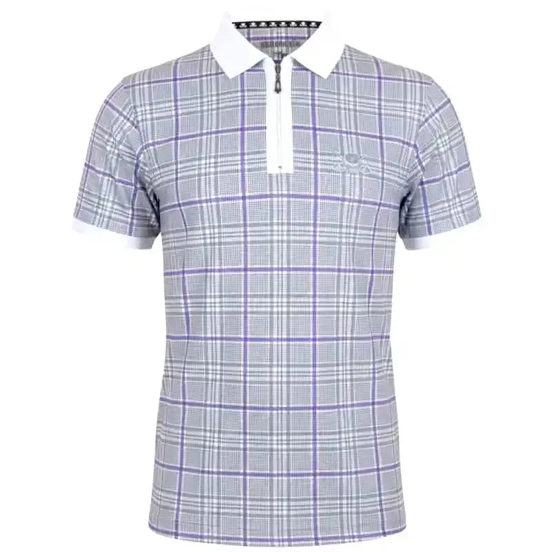 HT Plaid Cool-Stretch Men's Golf Shirt - Purple/Grey