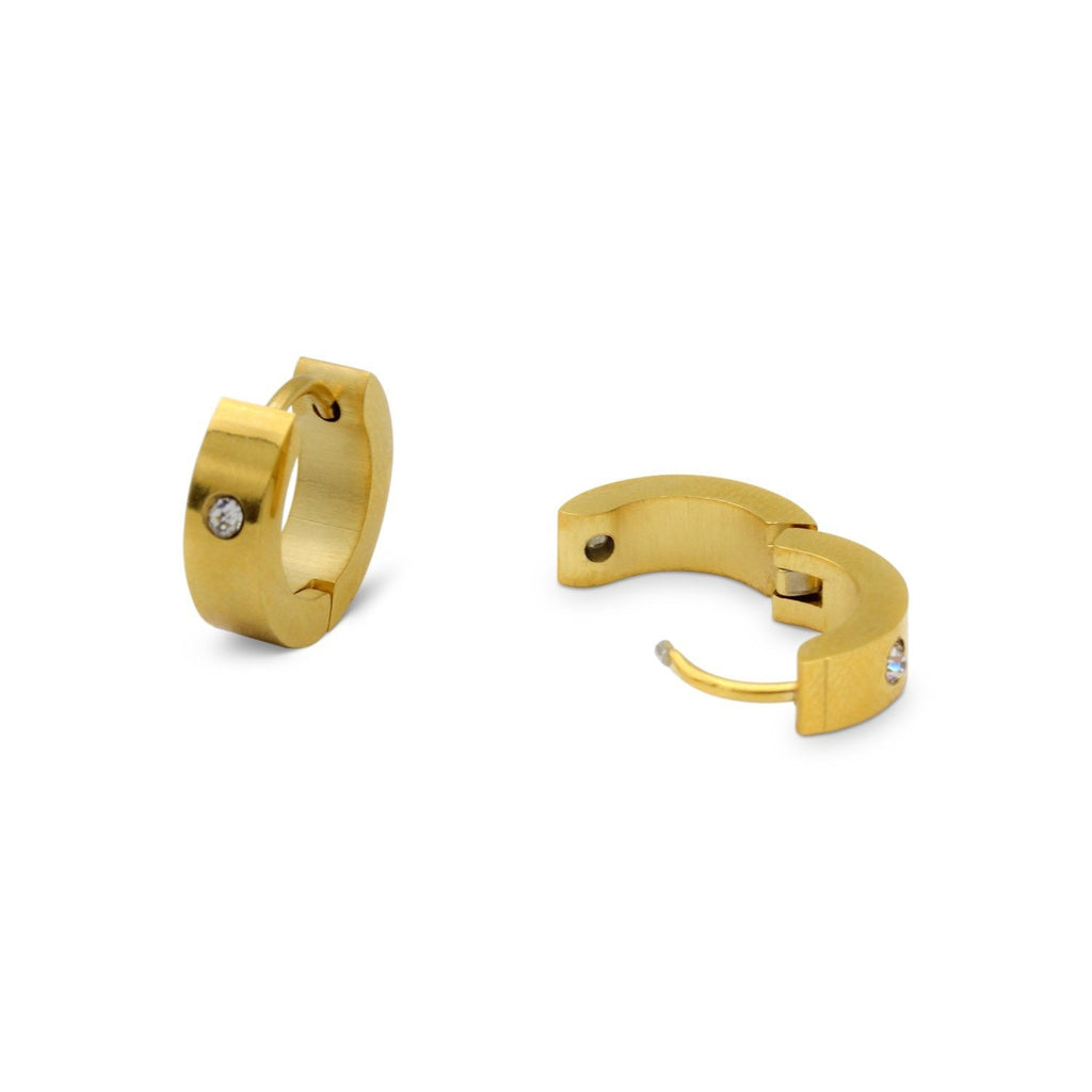 Cubic Zirconia Huggie Hoop Stainless Steel Earrings