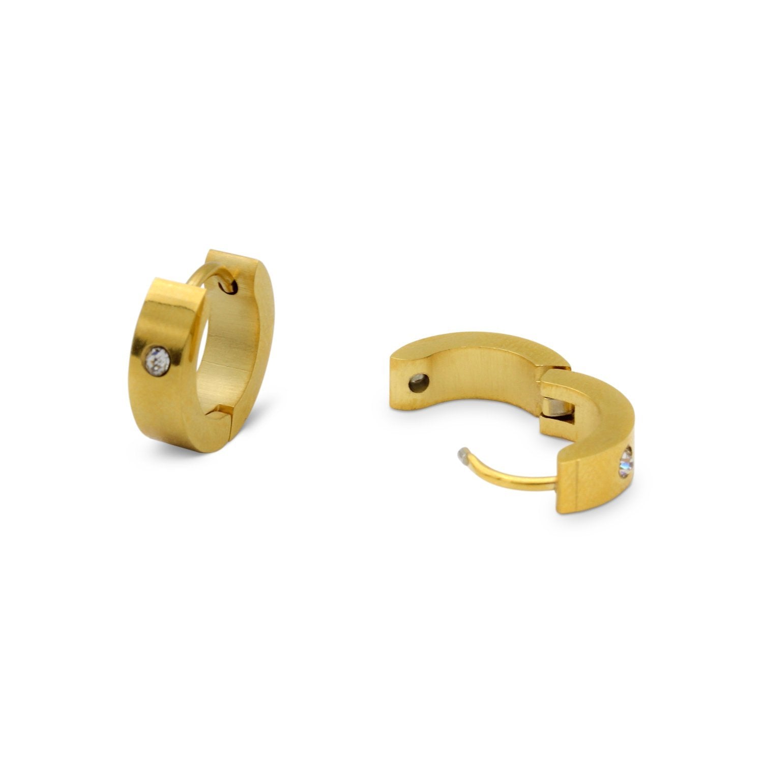 Cubic Zirconia Huggie Hoop Stainless Steel Earrings