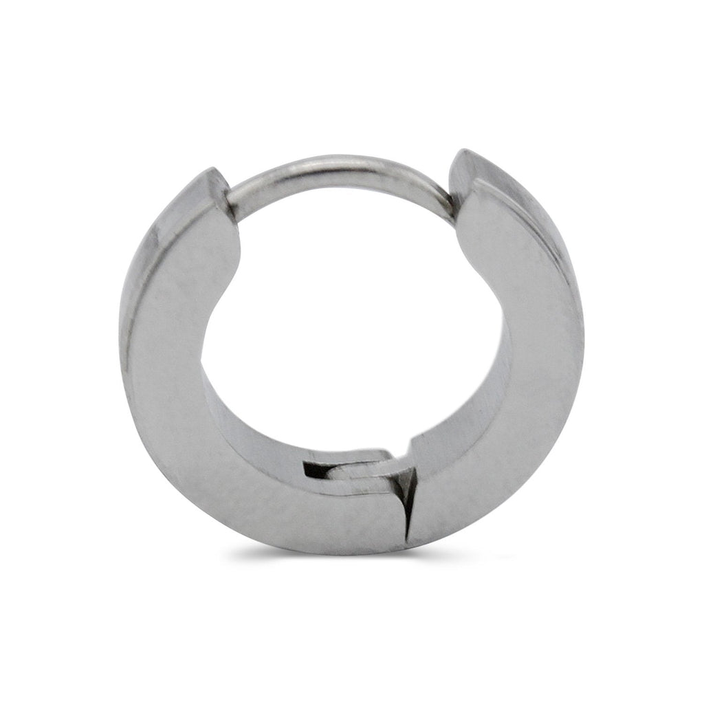 Huggie Hoop Earrings Stainless Steel with Beveled Edge