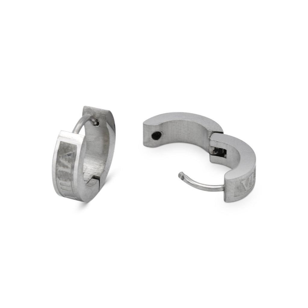 Huggie Hoop Stainless Steel Earrings with Roman Numeral Design
