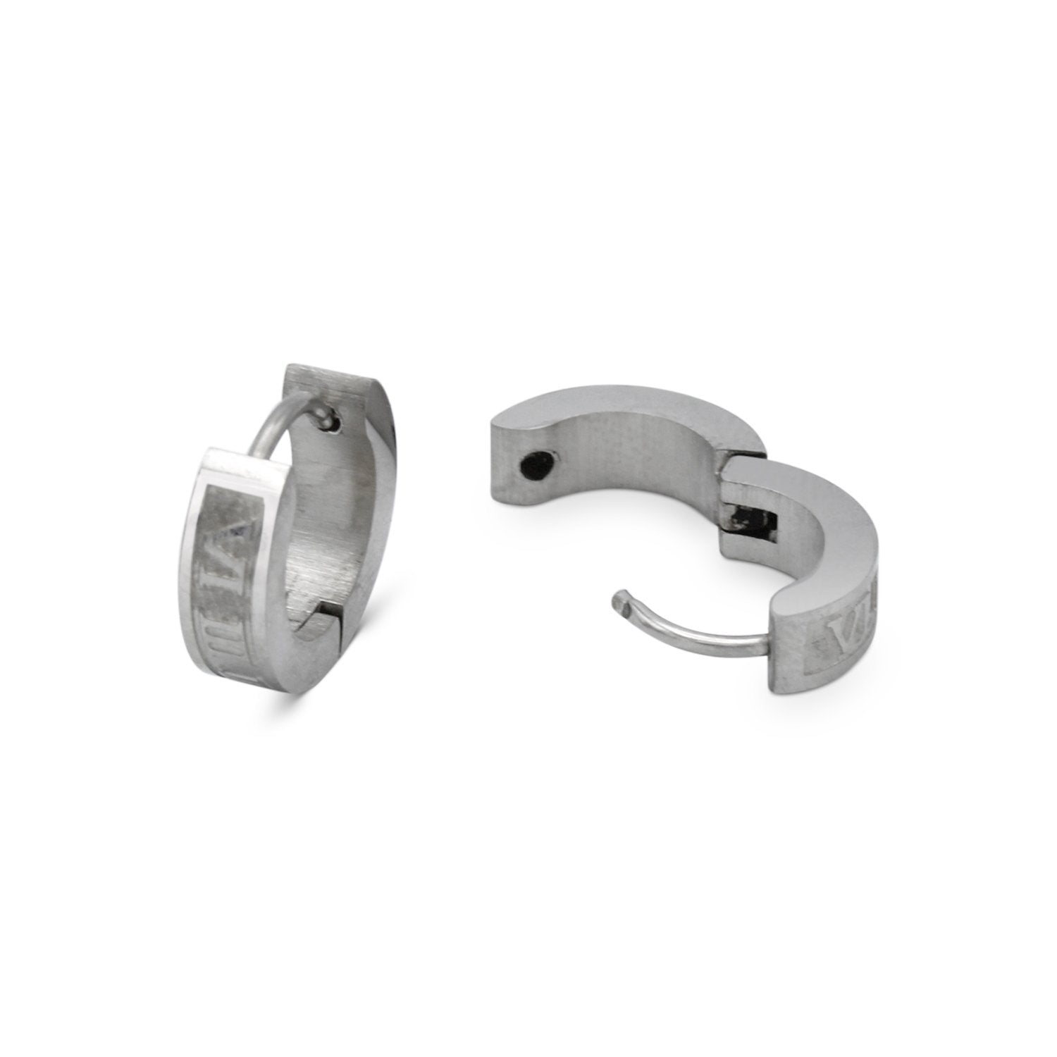 Huggie Hoop Stainless Steel Earrings with Roman Numeral Design