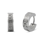 Huggie Hoop Stainless Steel Earrings with Roman Numeral Design