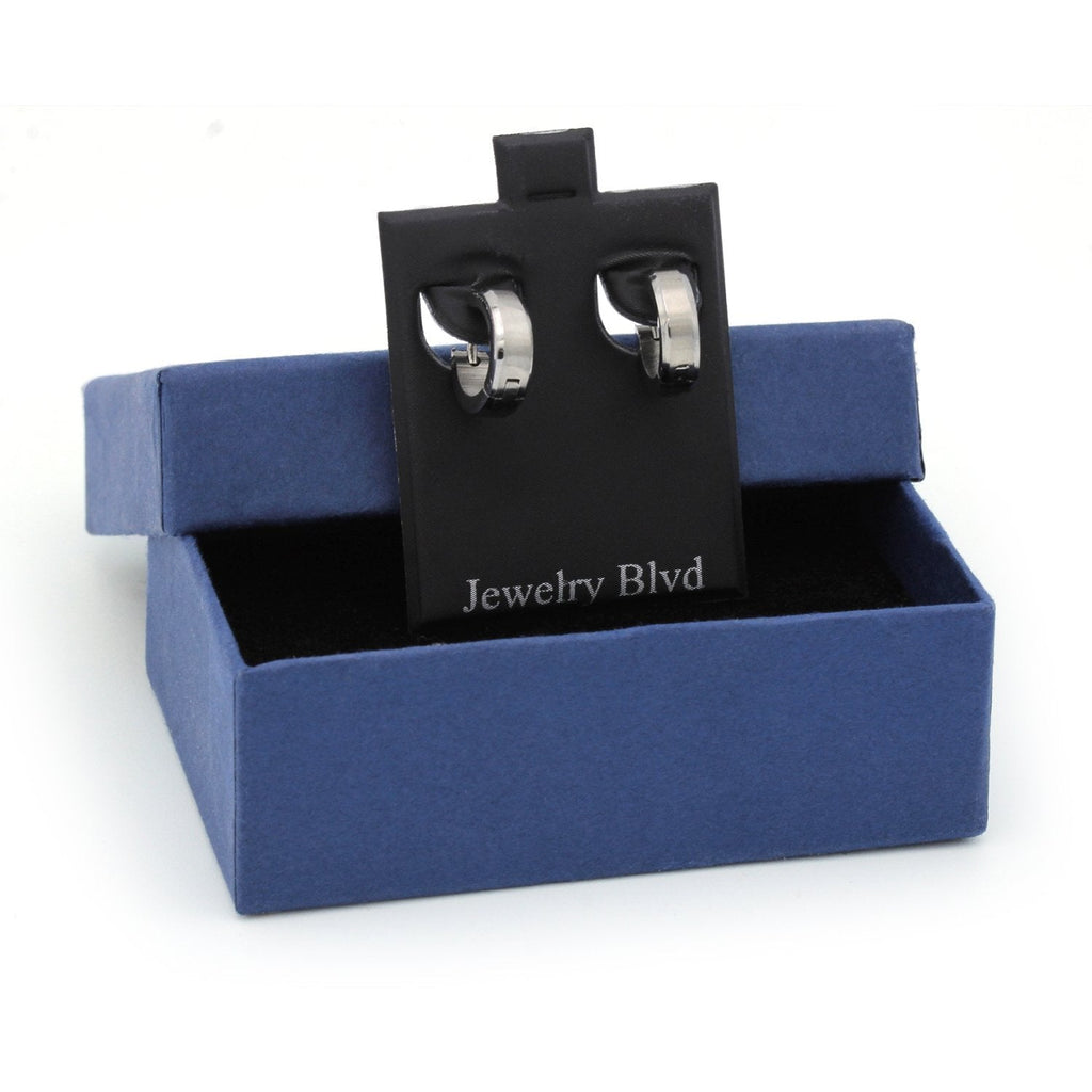 Huggie Hoop Earrings Stainless Steel with Beveled Edge