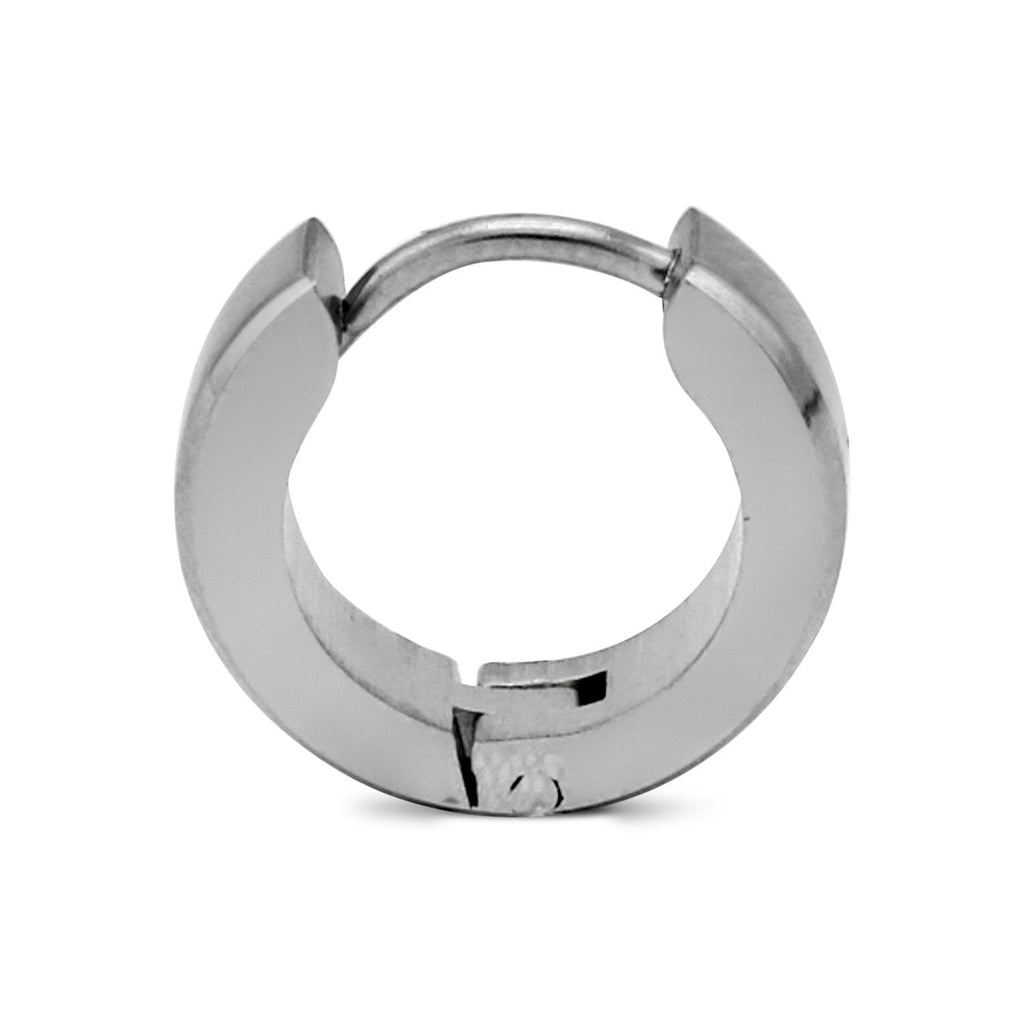 Huggie Hoop Earrings Stainless Steel with Beveled Edge