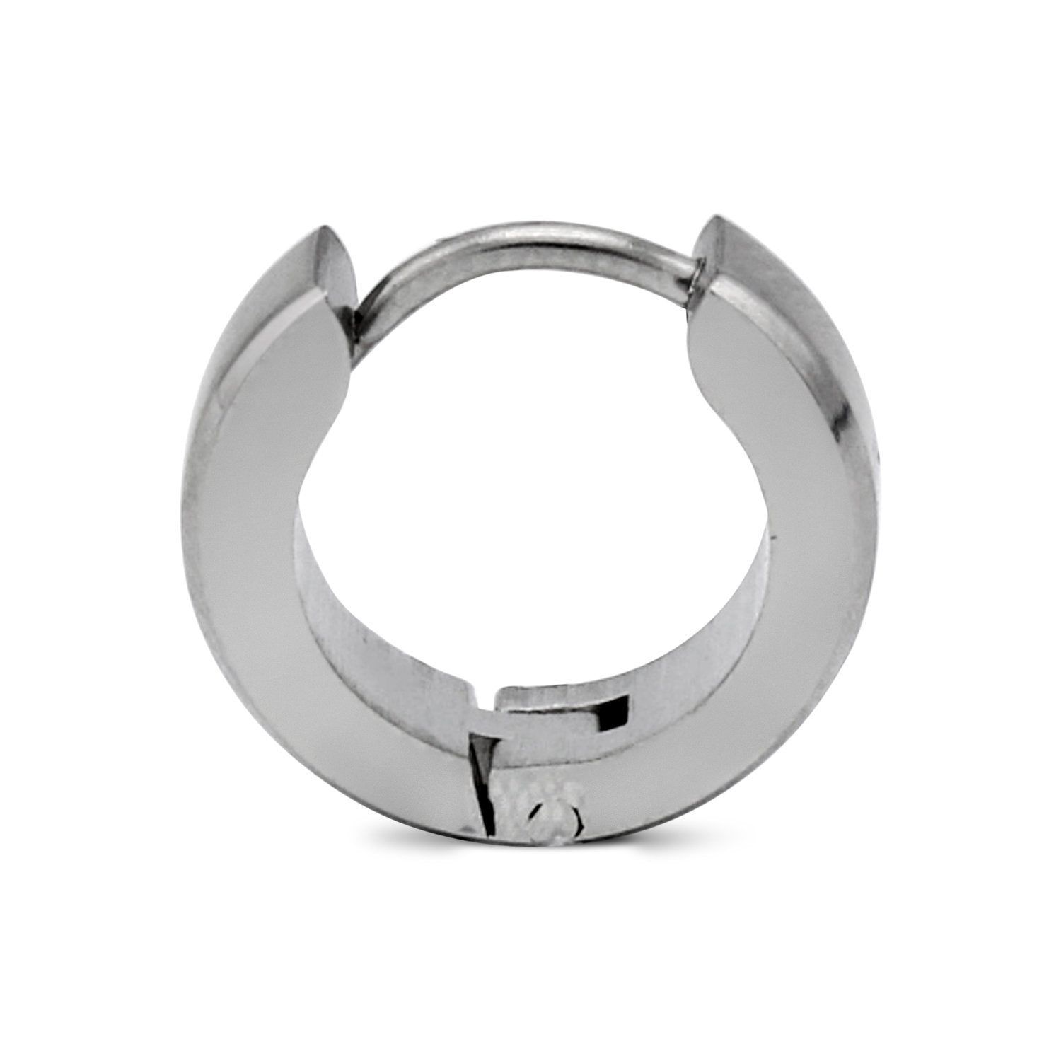 Huggie Hoop Earrings Stainless Steel with Beveled Edge