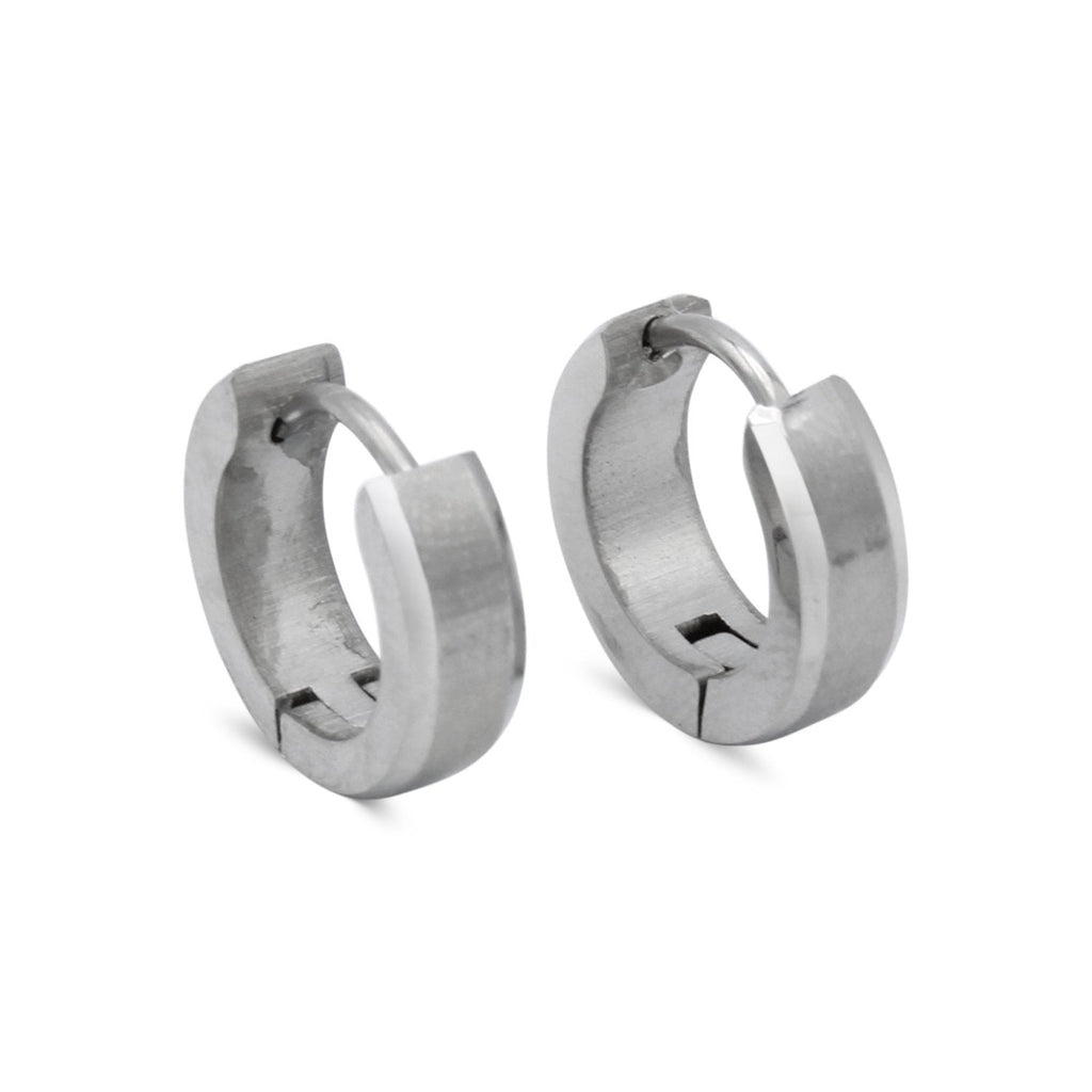Huggie Hoop Earrings Stainless Steel with Beveled Edge