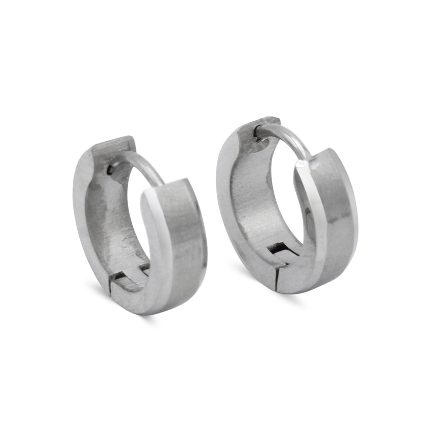 Huggie Hoop Earrings Stainless Steel with Beveled Edge