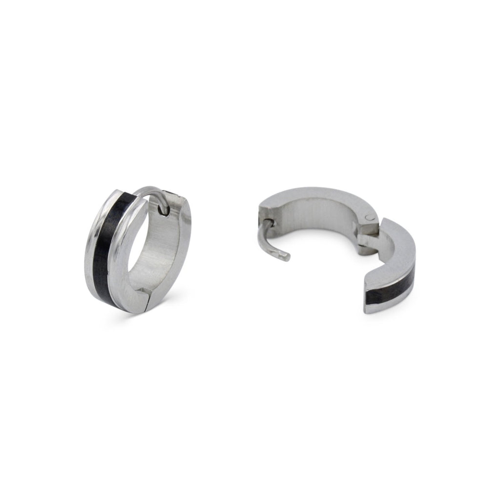Huggie Hoop Stainless Steel Earrings with Black Stripes Design