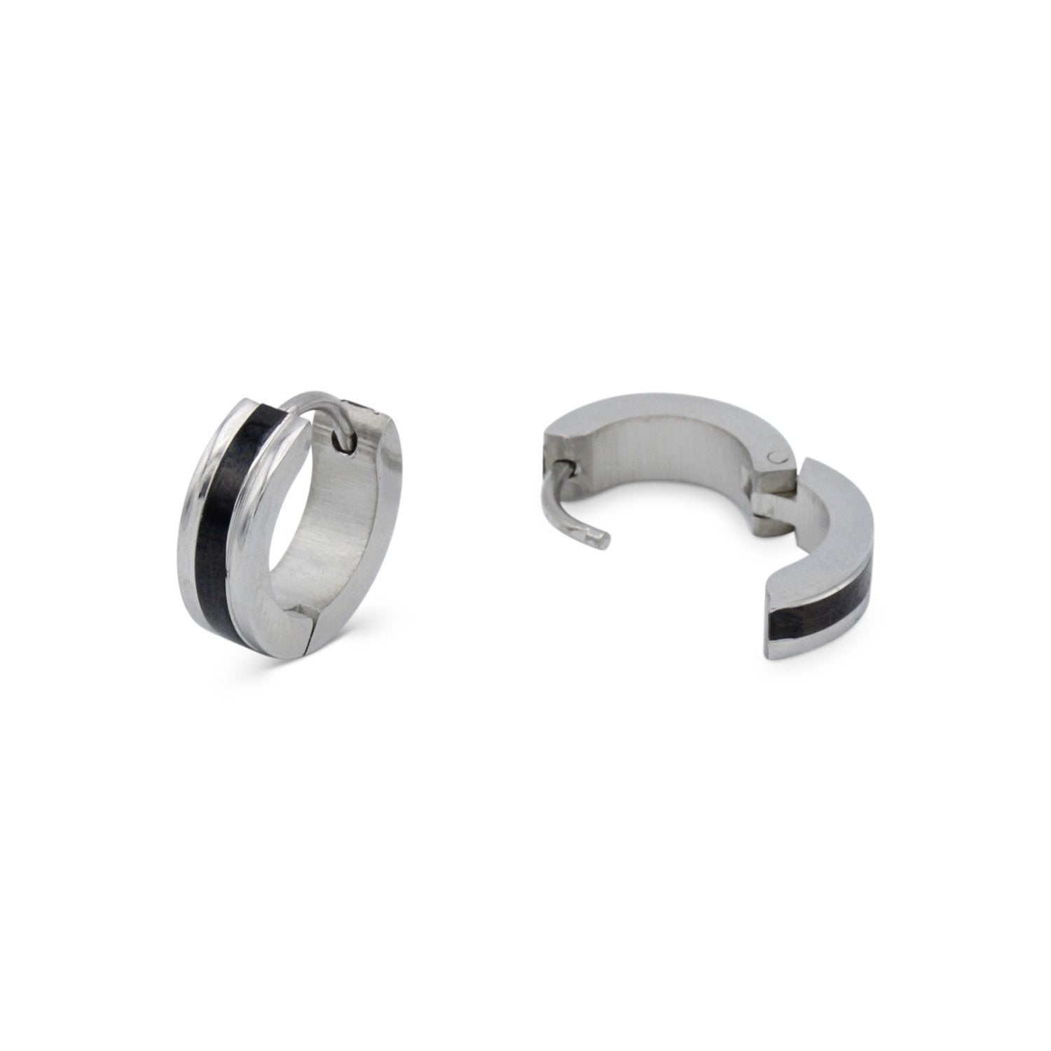 Huggie Hoop Stainless Steel Earrings with Black Stripes Design