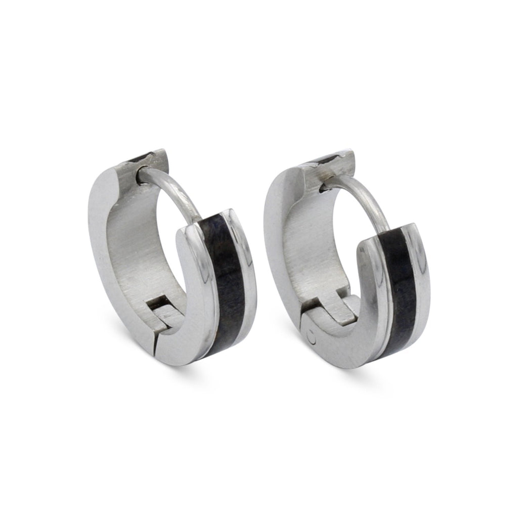 Huggie Hoop Stainless Steel Earrings with Black Stripes Design