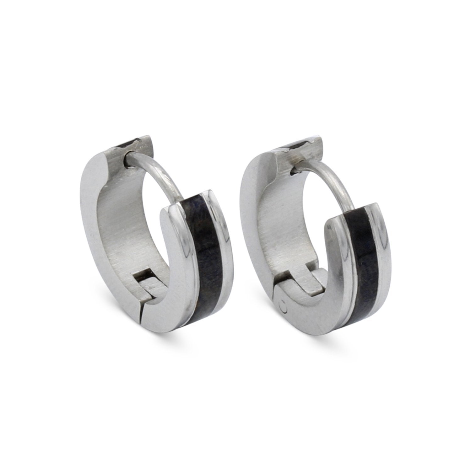 Huggie Hoop Stainless Steel Earrings with Black Stripes Design