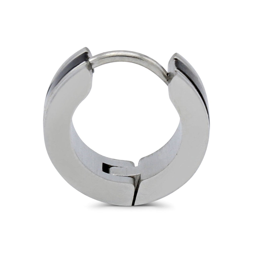 Huggie Hoop Stainless Steel Earrings with Black Stripes Design
