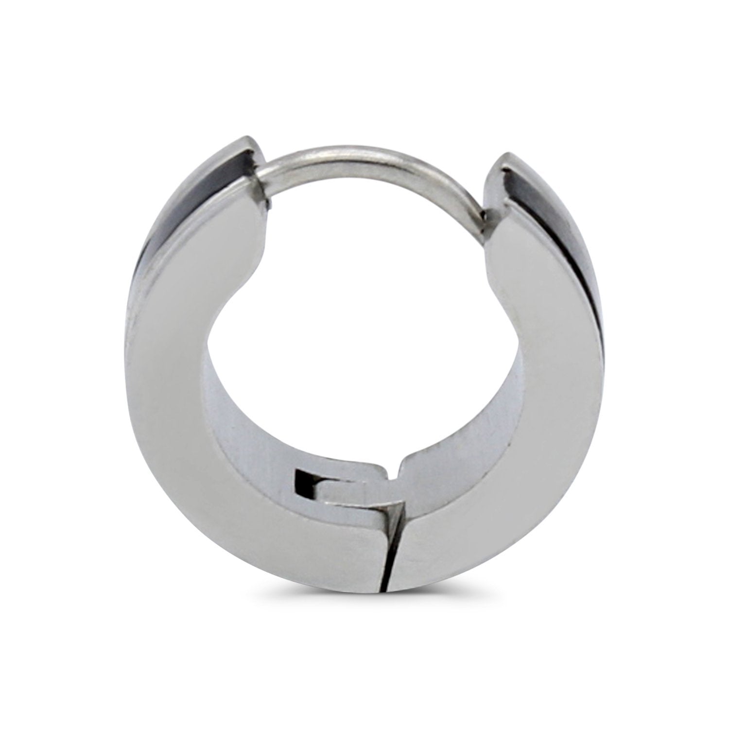 Huggie Hoop Stainless Steel Earrings with Black Stripes Design