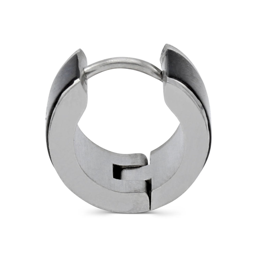 Huggie Hoop Stainless Steel Earrings with Black Stripes Design